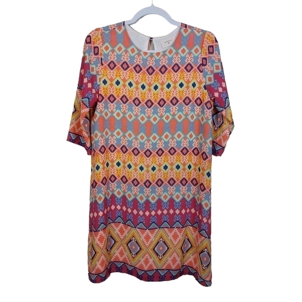 EVERLY LADIES 3/4 LENGTH SLEEVE MIDI DRESS- M